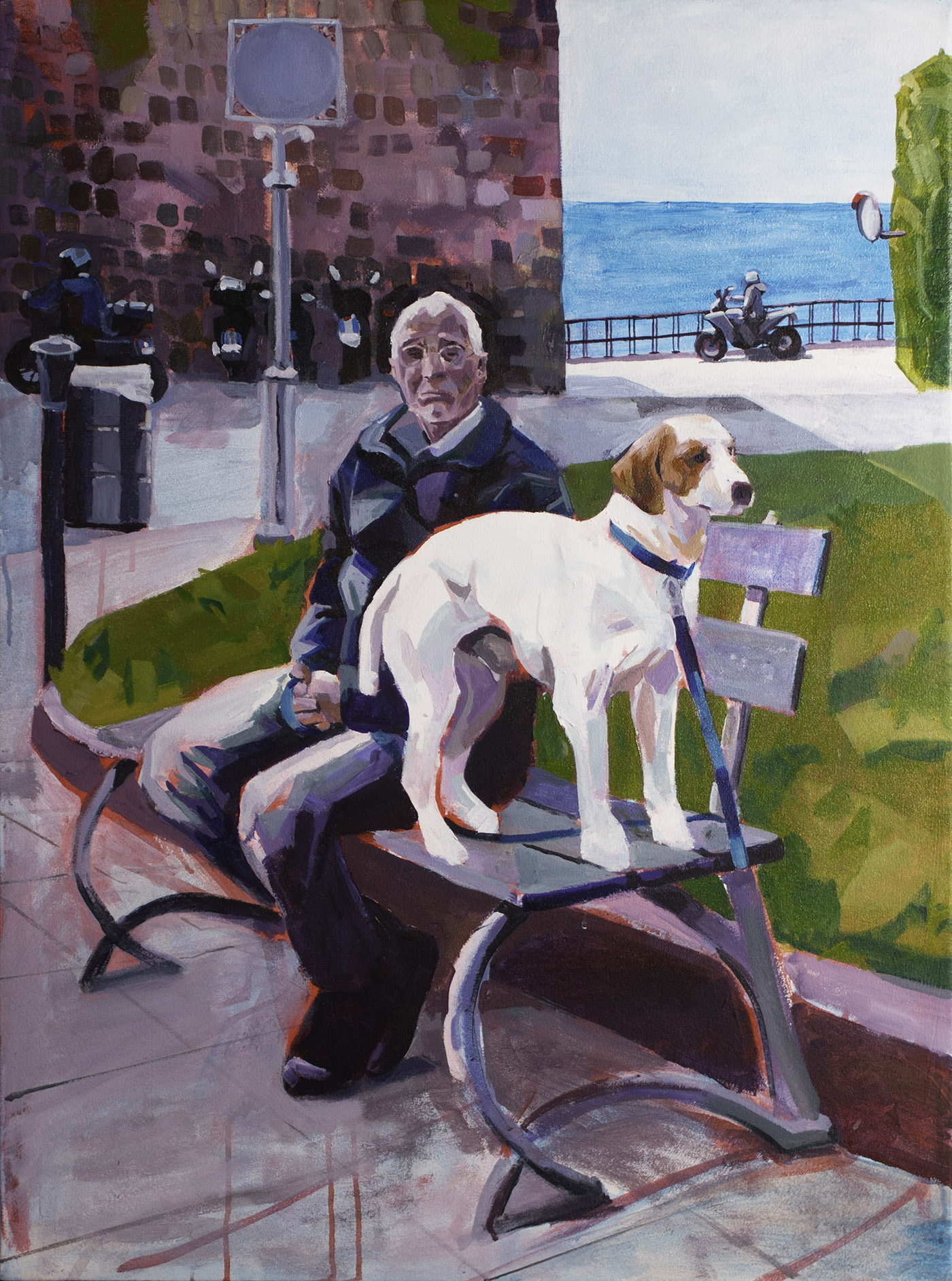 Man on bench with a dog